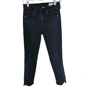 Rag&bone Justin Crop Jeans Lamb leather Ancle braid dark blue 26